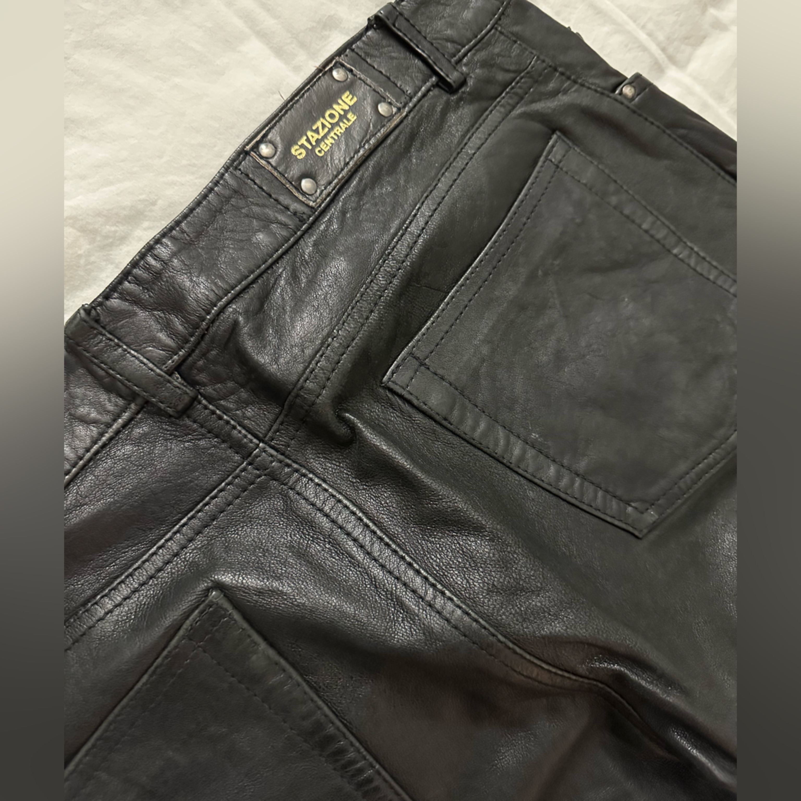 Brand New Stazione Centrale Vera Pelle Black Leather Pants Size Eu50